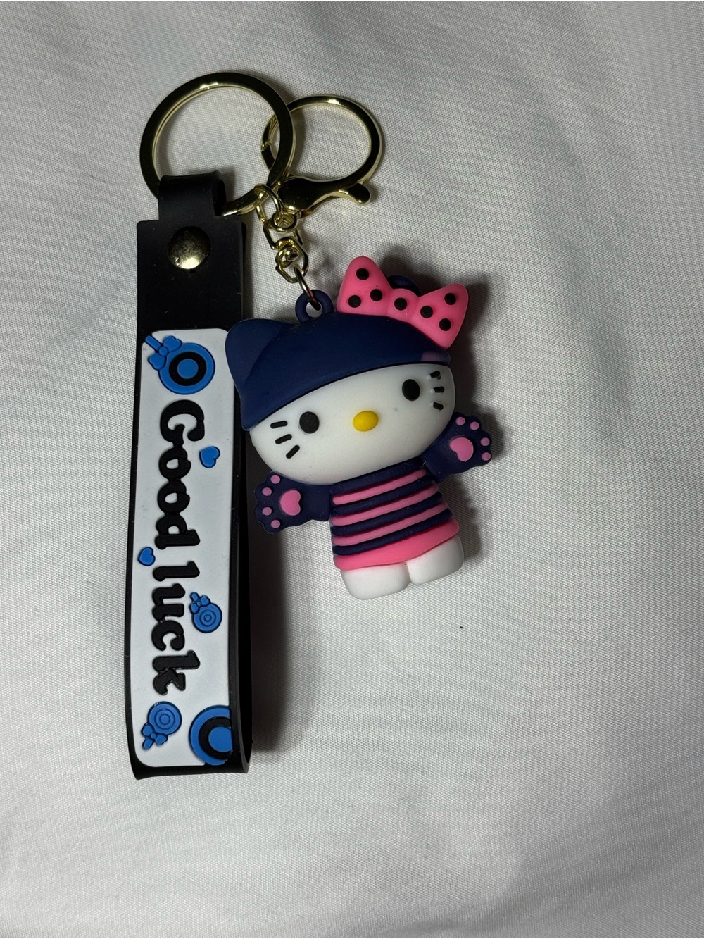 Cute Pink & Navy Hello Kitty Keychain- Good Luck Charm